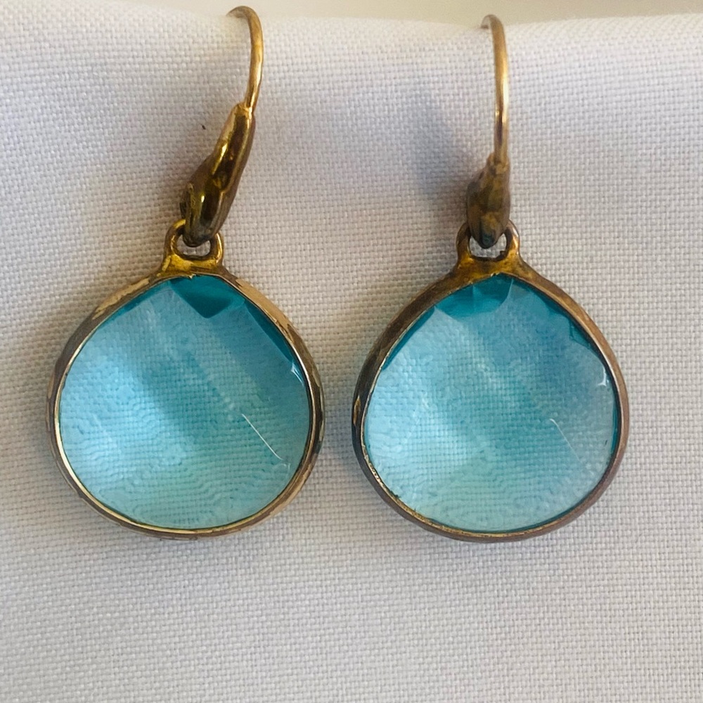 Stella & Dot Serenity Aqua and Gold Teardrop Earrings - Picture 2 of 4